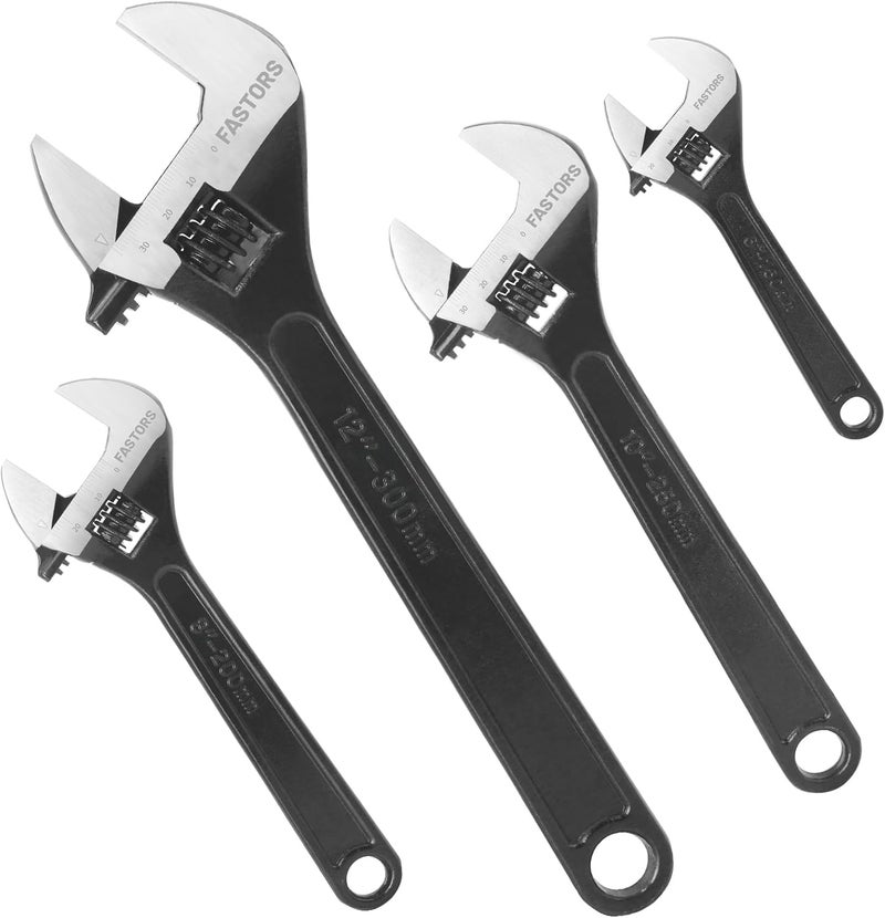 FASTORS 4-Pack Adjustable Wrench,6"/8"/10"/12” Drop Forged Black Oxide Heavy Duty with Smooth Jaw - Image 1